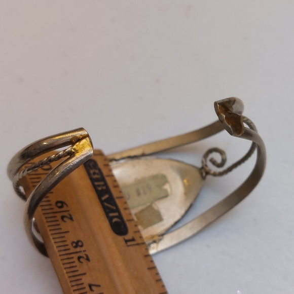 Abalone And MOP Shell Mosaic Inlay Silver Tone Cuff Bracelet - Picture 6 of 7